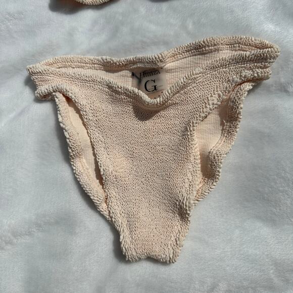 Hunza G. Flora Seersucker Bandeau Bikini Top and Bottom Blush Peach Pink OS NWT - Picture 12 of 15